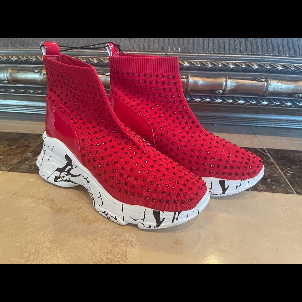 Lightweight Red Rhinestone Sock Tennis Shoes